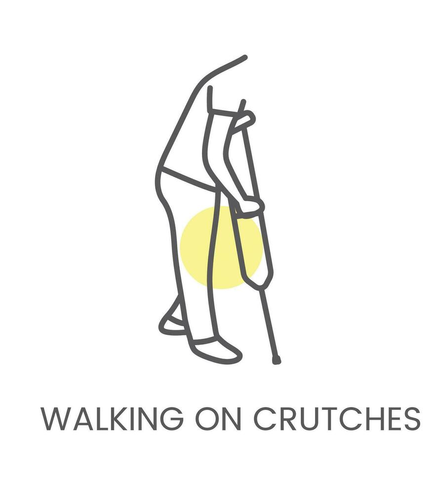 vector icono caminando en muletas, para fisioterapia y rehabilitación. lineal ilustración