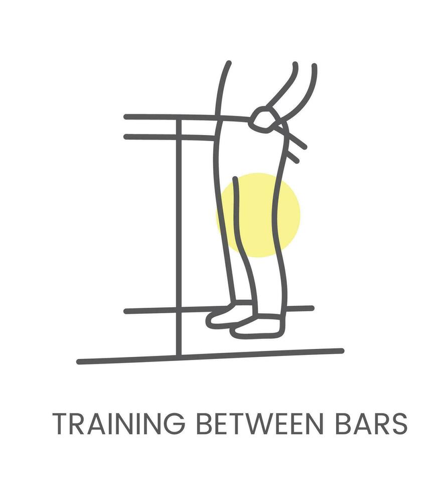 Vector icon training between bars, for physiotherapy and rehabilitation. Linear illustration