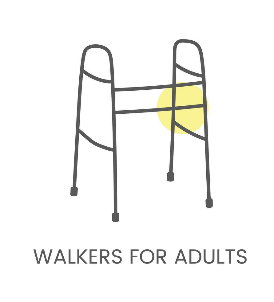 Vector icon walkers for adults, for physiotherapy and rehabilitation. Linear illustration