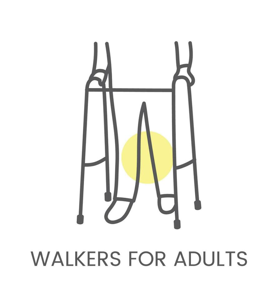 Vector icon walkers for adults, for physiotherapy and rehabilitation. Linear illustration