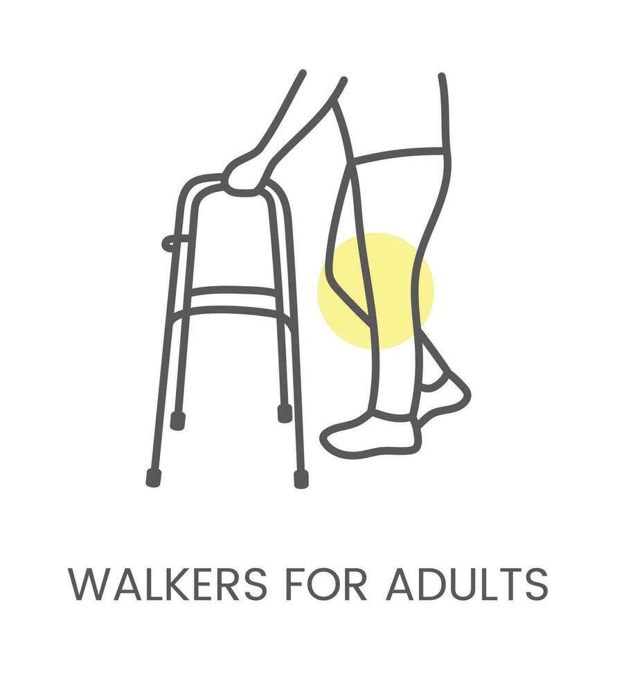 Vector icon walkers for adults, for physiotherapy and rehabilitation. Linear illustration