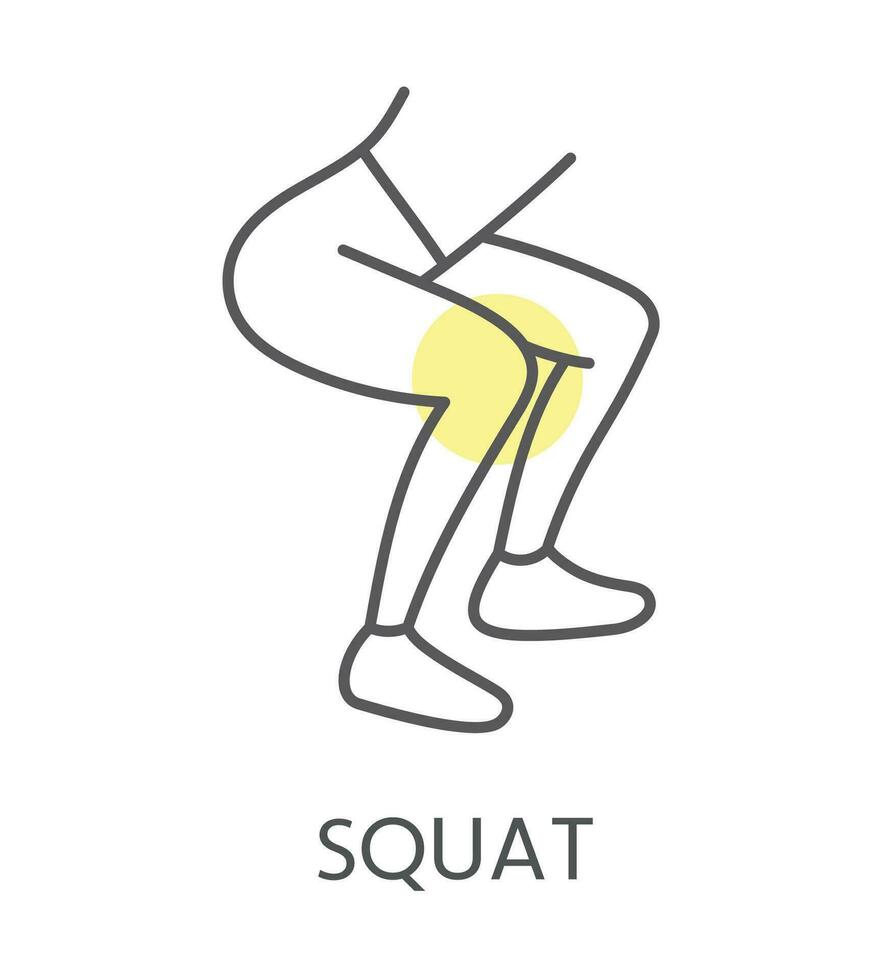 Vector icon squat, for physiotherapy and rehabilitation. Linear illustration