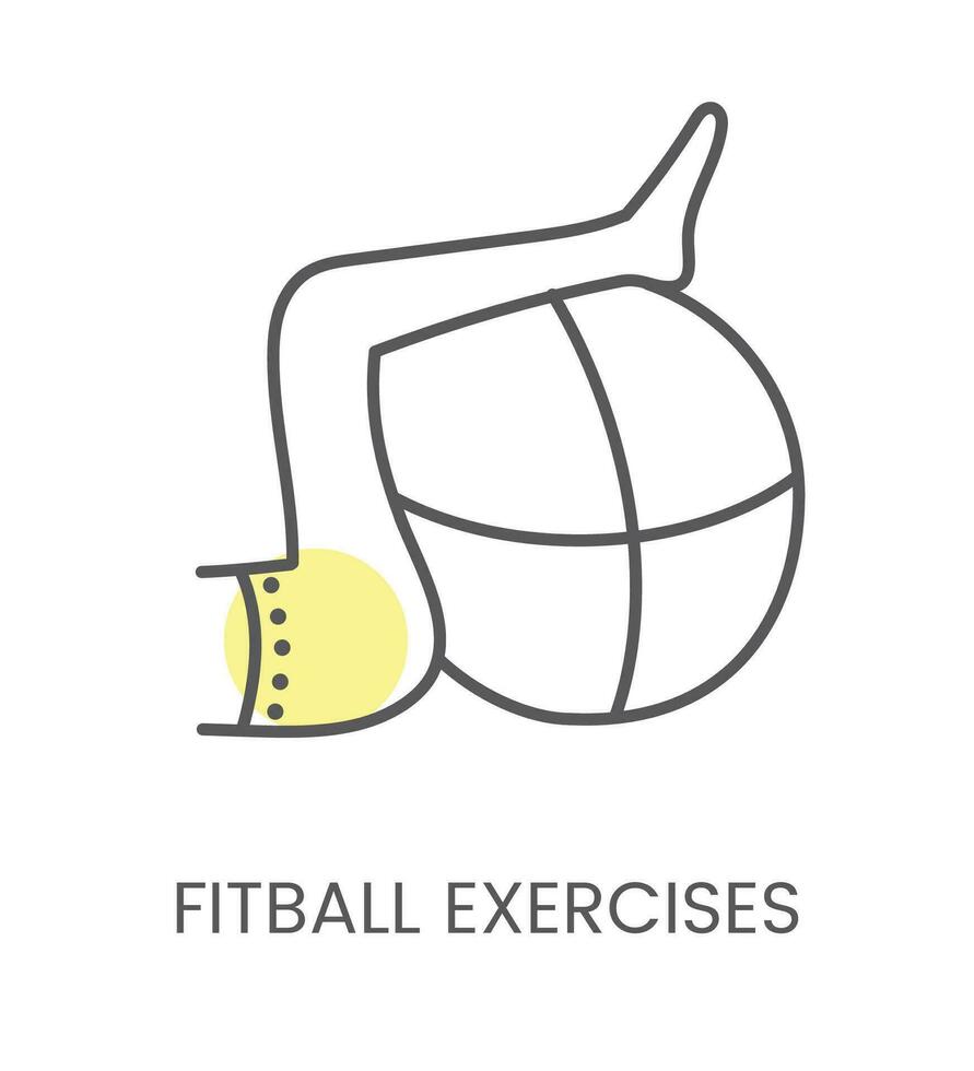 Vector icon fitball exercises, for physiotherapy and rehabilitation. Linear illustration