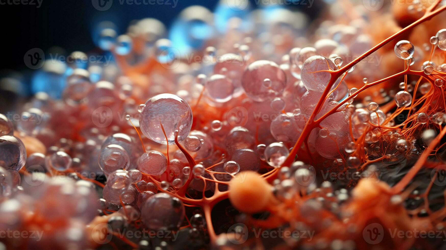 AI generated Candida and bacteria colonies under a microscope. Generative AI photo