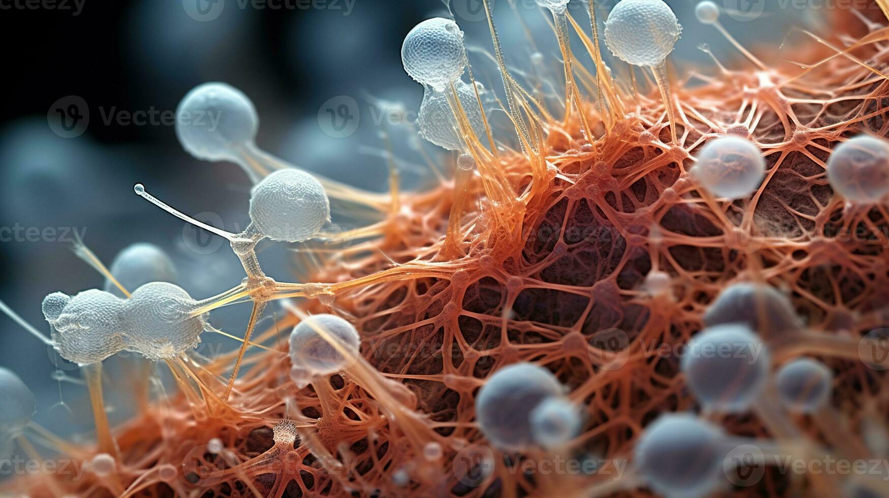 AI generated Candida and bacteria colonies under a microscope. Generative AI photo