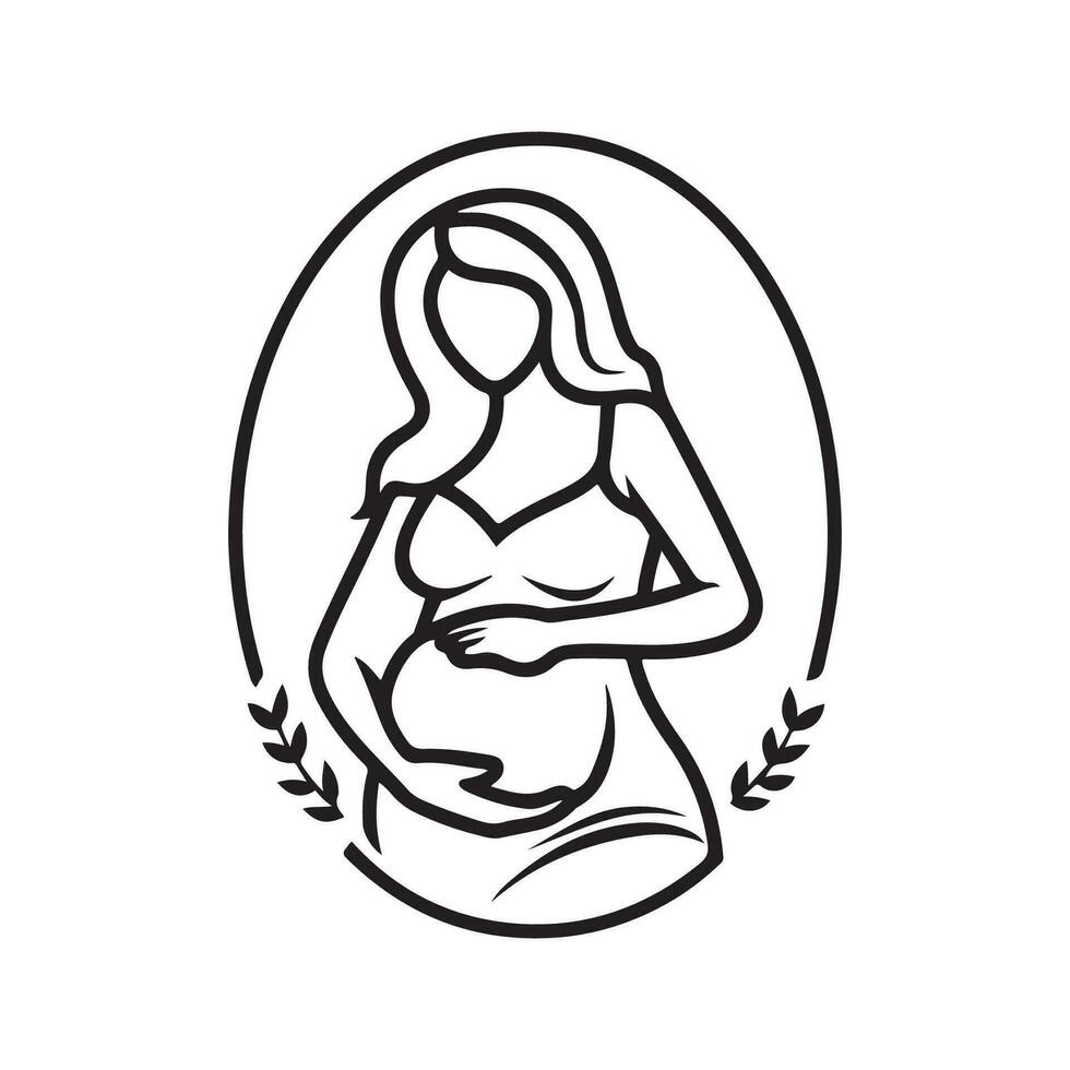 ai generado embarazada mujer logo negro contorno vector, maternidad logo icono vector