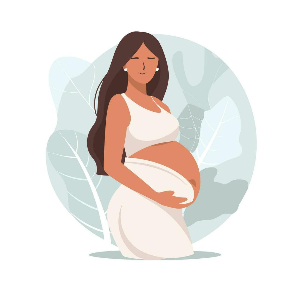 AI generated Pregnant Woman Flat Illustration, Mother And Baby Vector