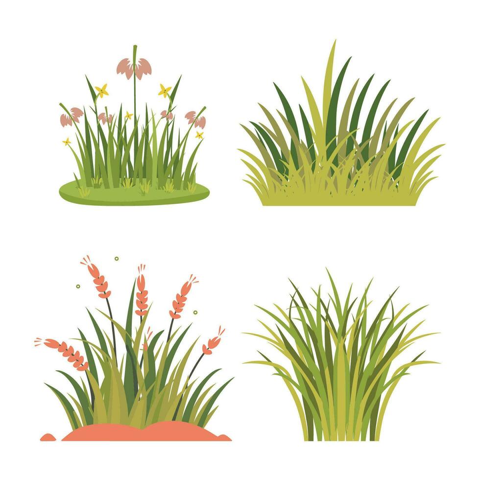 AI generated Set of grass and bush vector