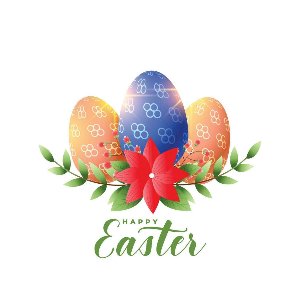 easter greeting background with flowers decoration and eggs vector