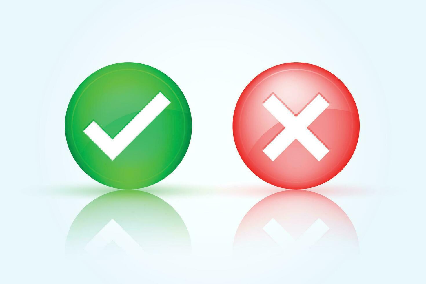 glossy check mark and cross button in round shape vector