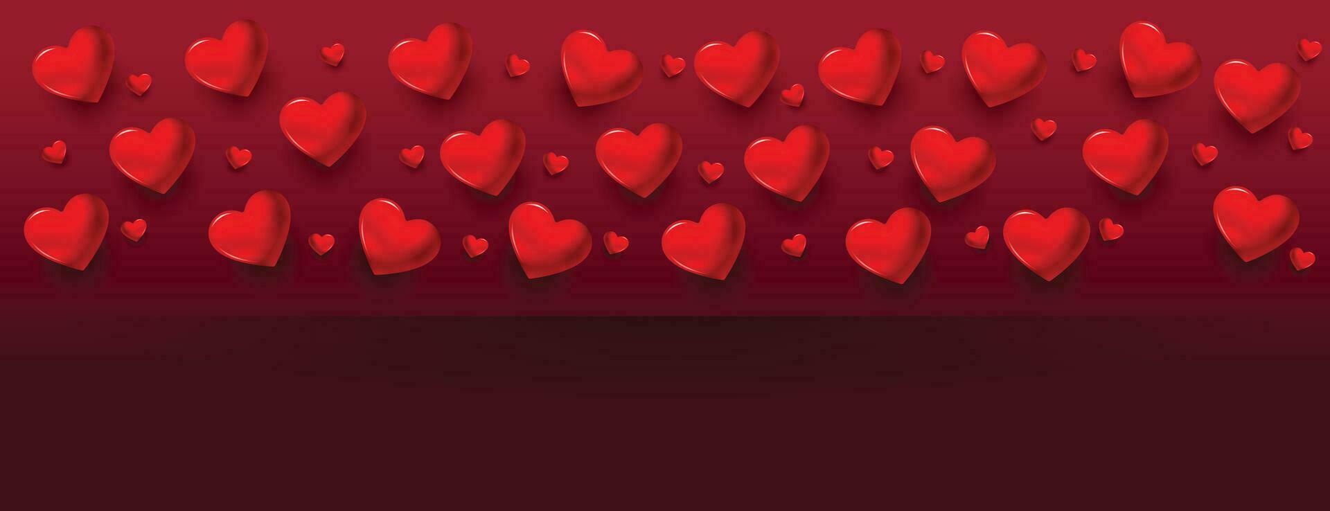 romántico realista corazones san valentin bandera con texto espacio vector