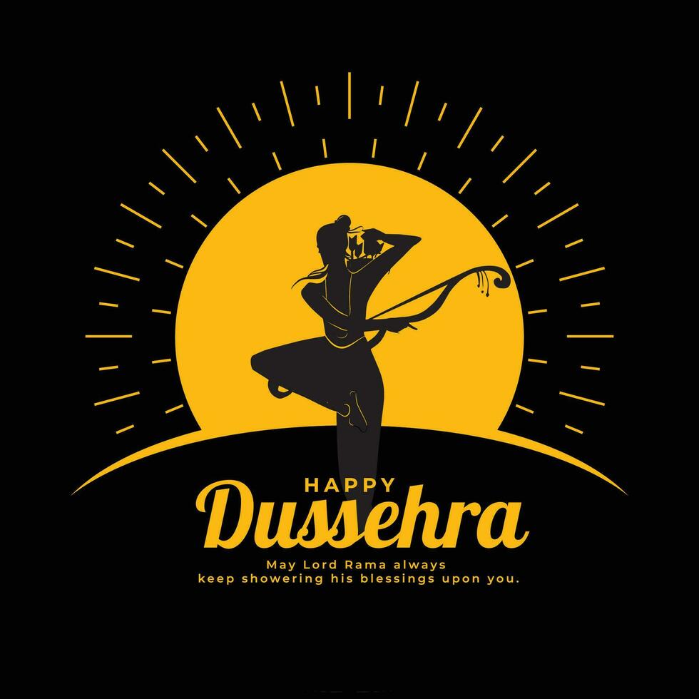 happy dussehra festival card with lord rama silhouette vector