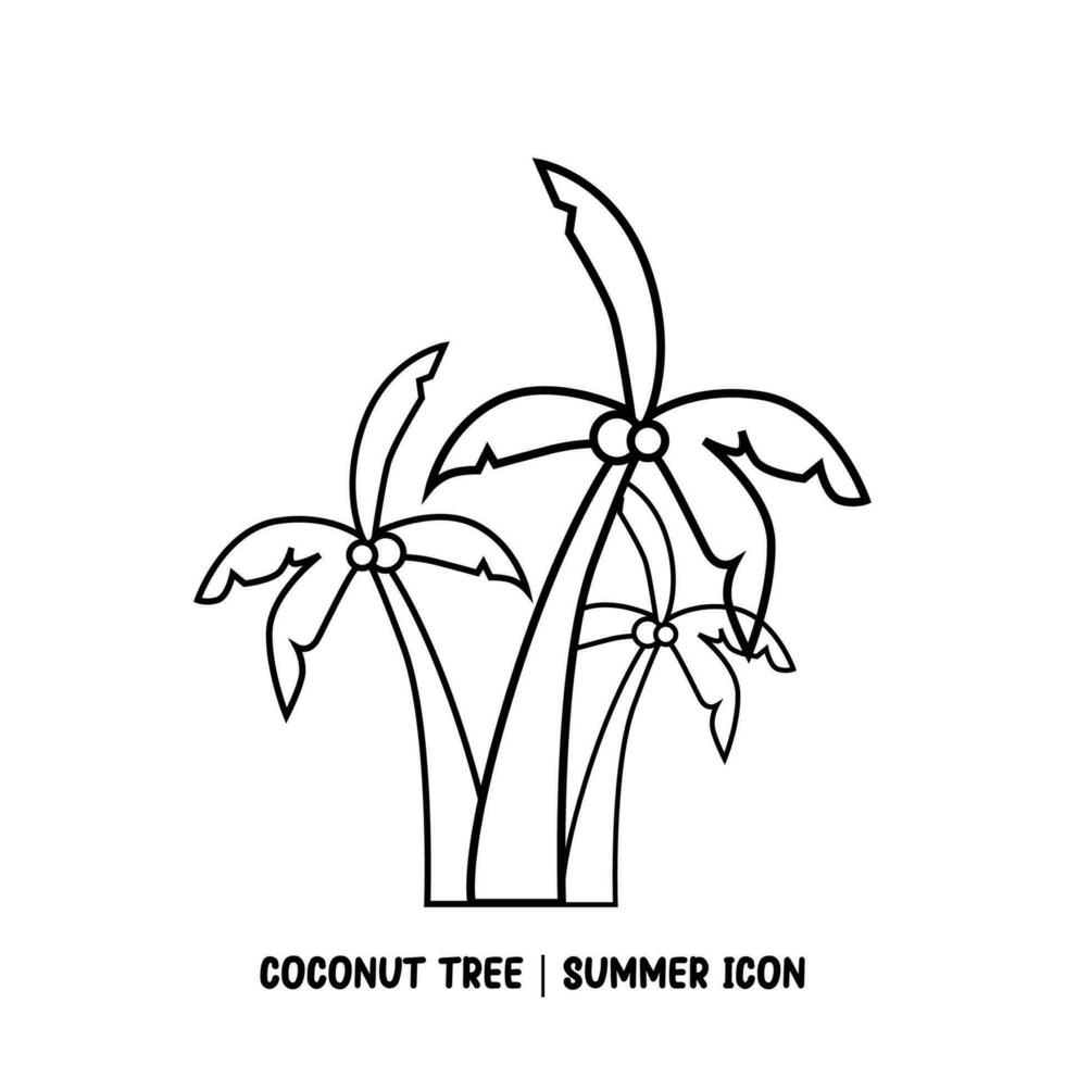 Coco árbol verano icono negro contorno vector