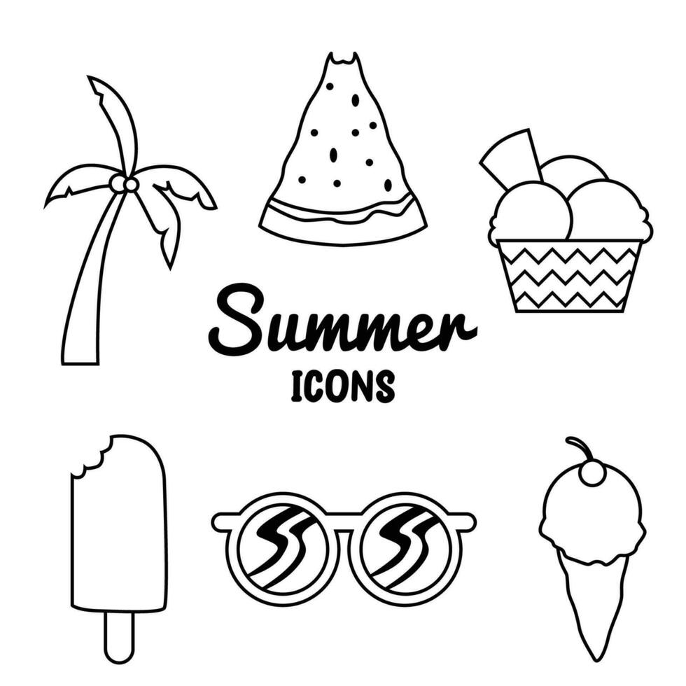 summer icons set black outline collection vector