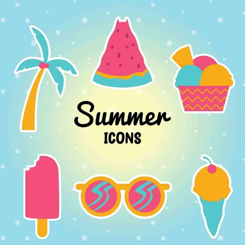 summer icons set miami color style vector