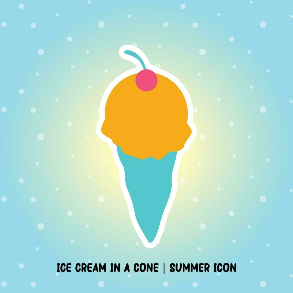 ice cream in a cone summer icon miami color style vector