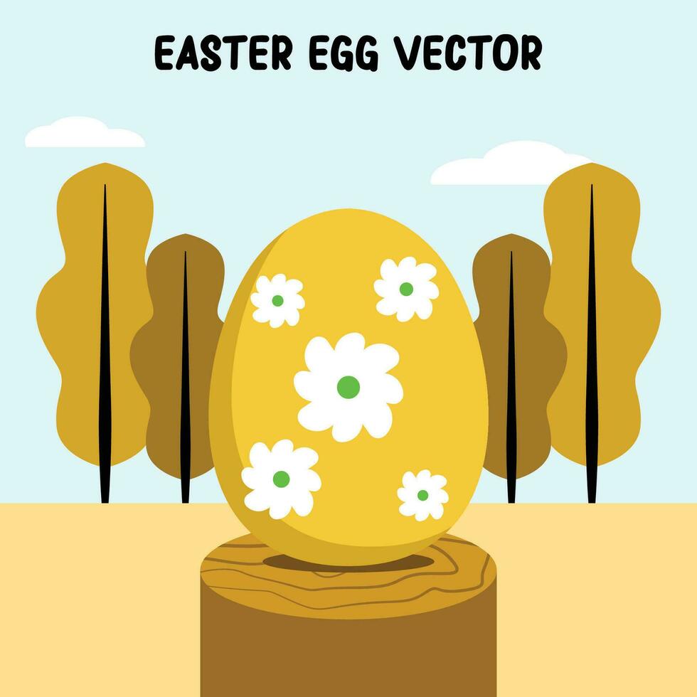 Pascua de Resurrección huevos ilustración plano vector en amarillo con flores