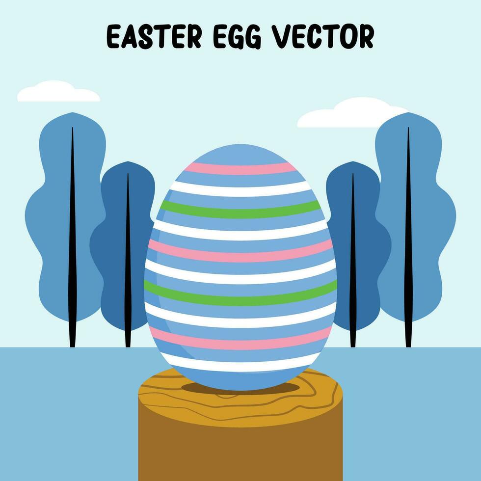 easter eggs illustration flat vector in blue with stripes