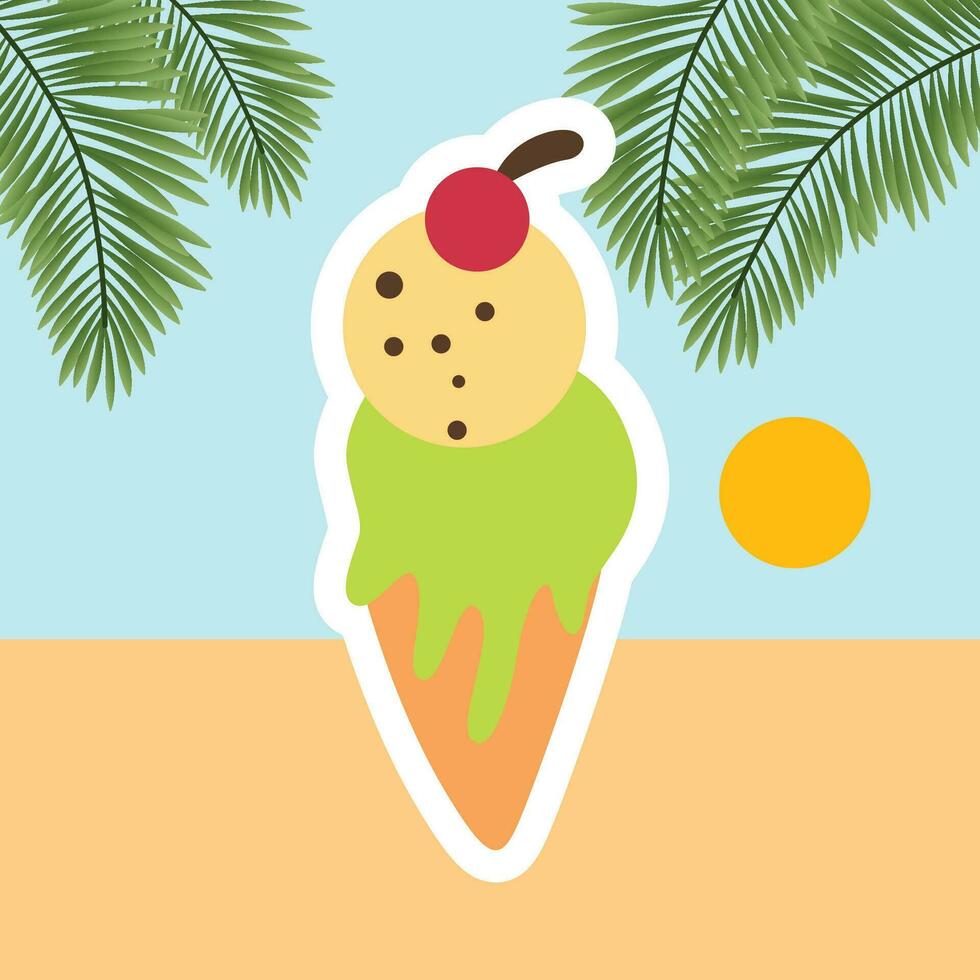 hielo crema vistoso verano icono pegatina vector