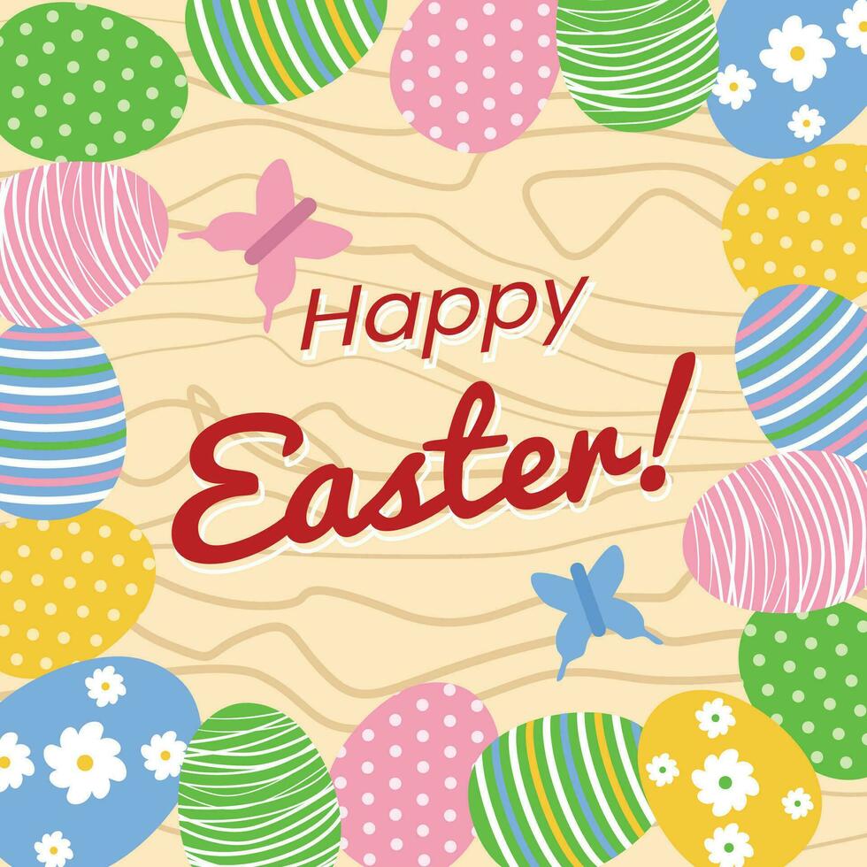 happy easter poster graphic illustration with wood at the back vector