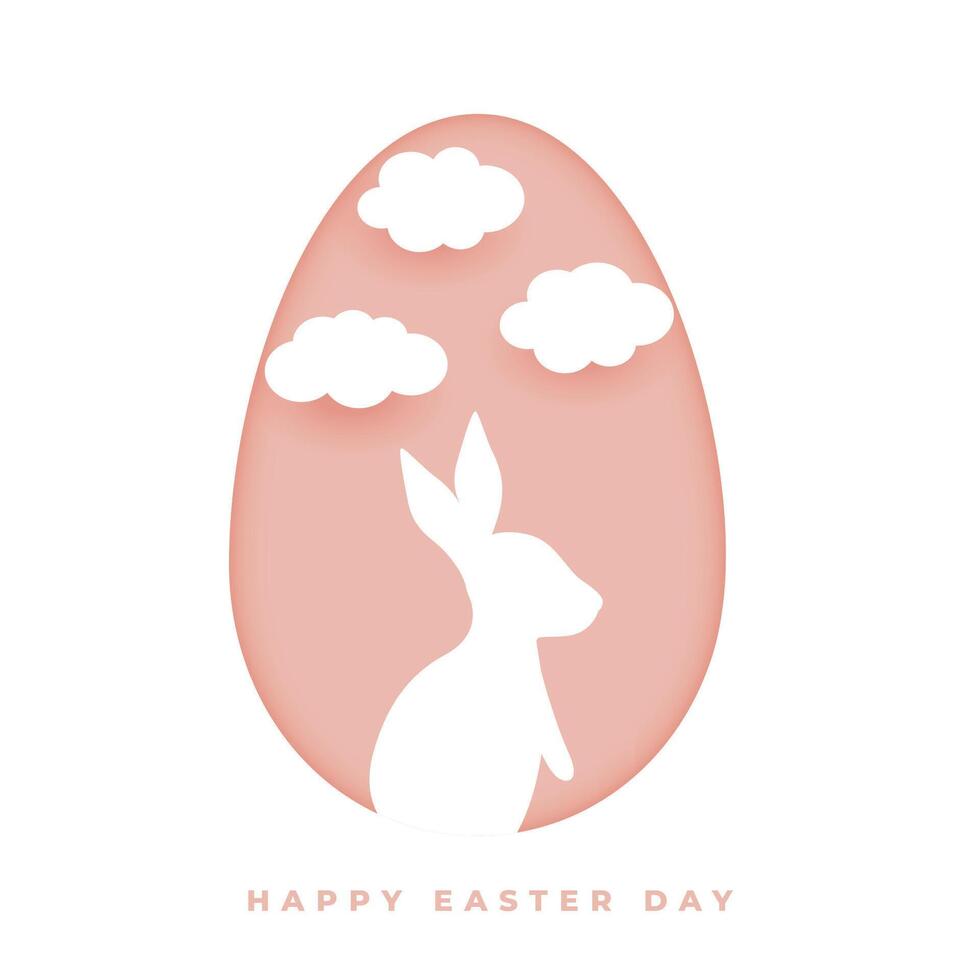 happy easter card in paper style with rabbit and clouds vector