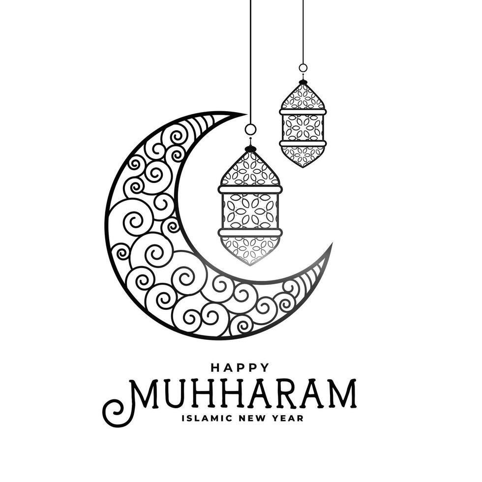 happy muharram decorative moon and card design vector