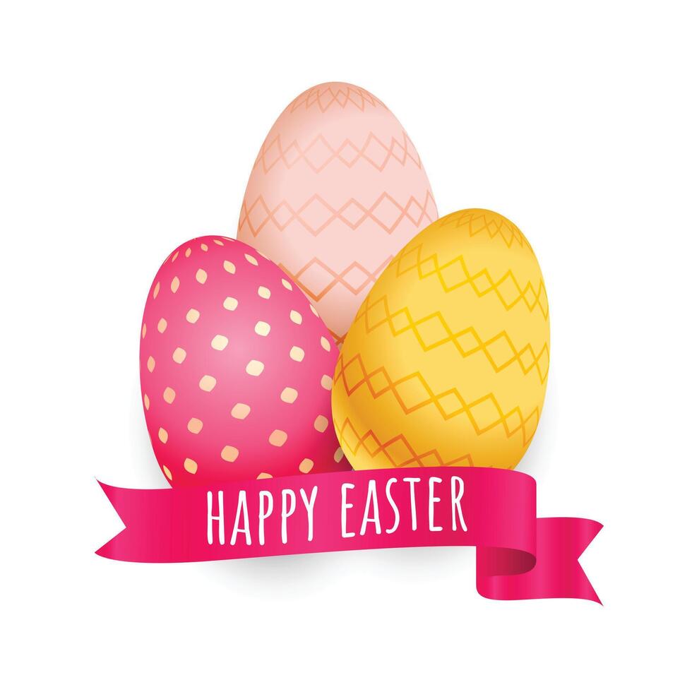 colorful easter eggs with ribbon background vector