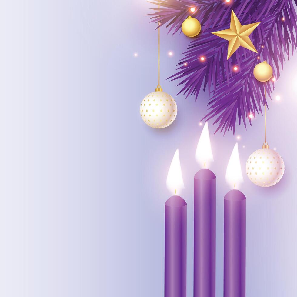 nice realistic advent purple candles decorative background vector