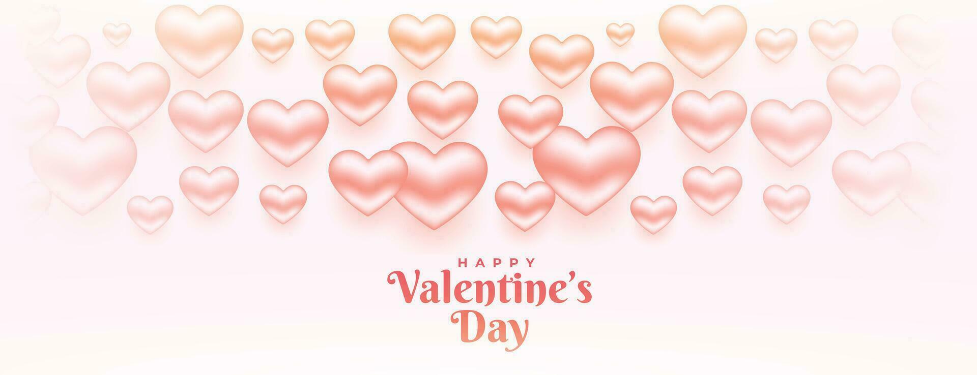 happy valentines day 3d hearts banner design vector