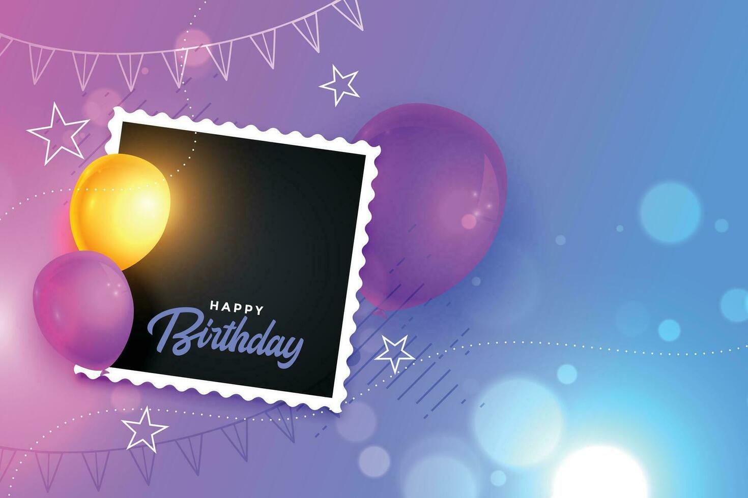 contento cumpleaños tarjeta con realista globo y foto marco vector