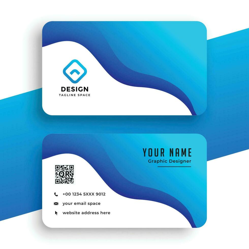 blue company business card wavy template vector