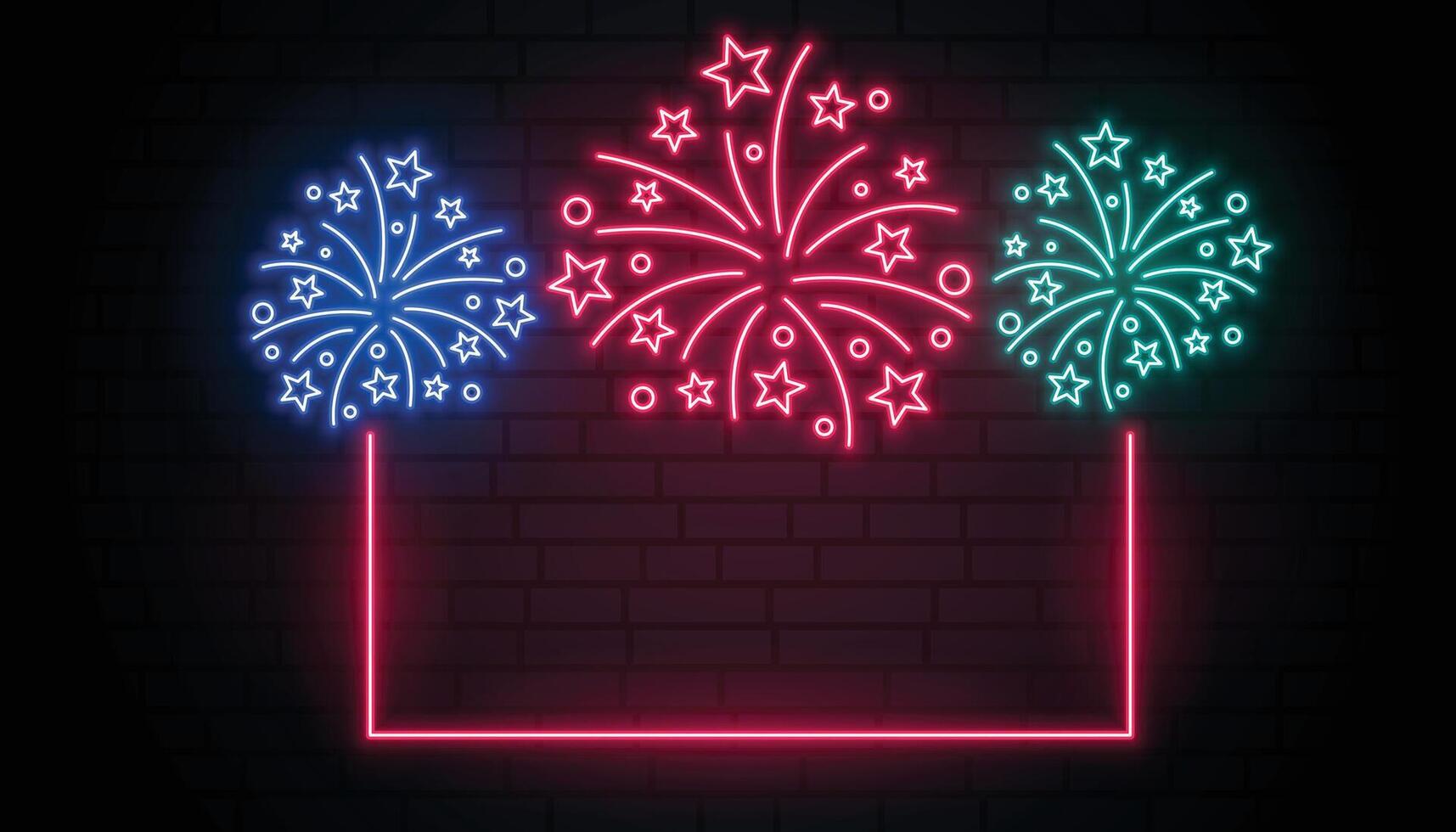 celebration firework neon frame background vector