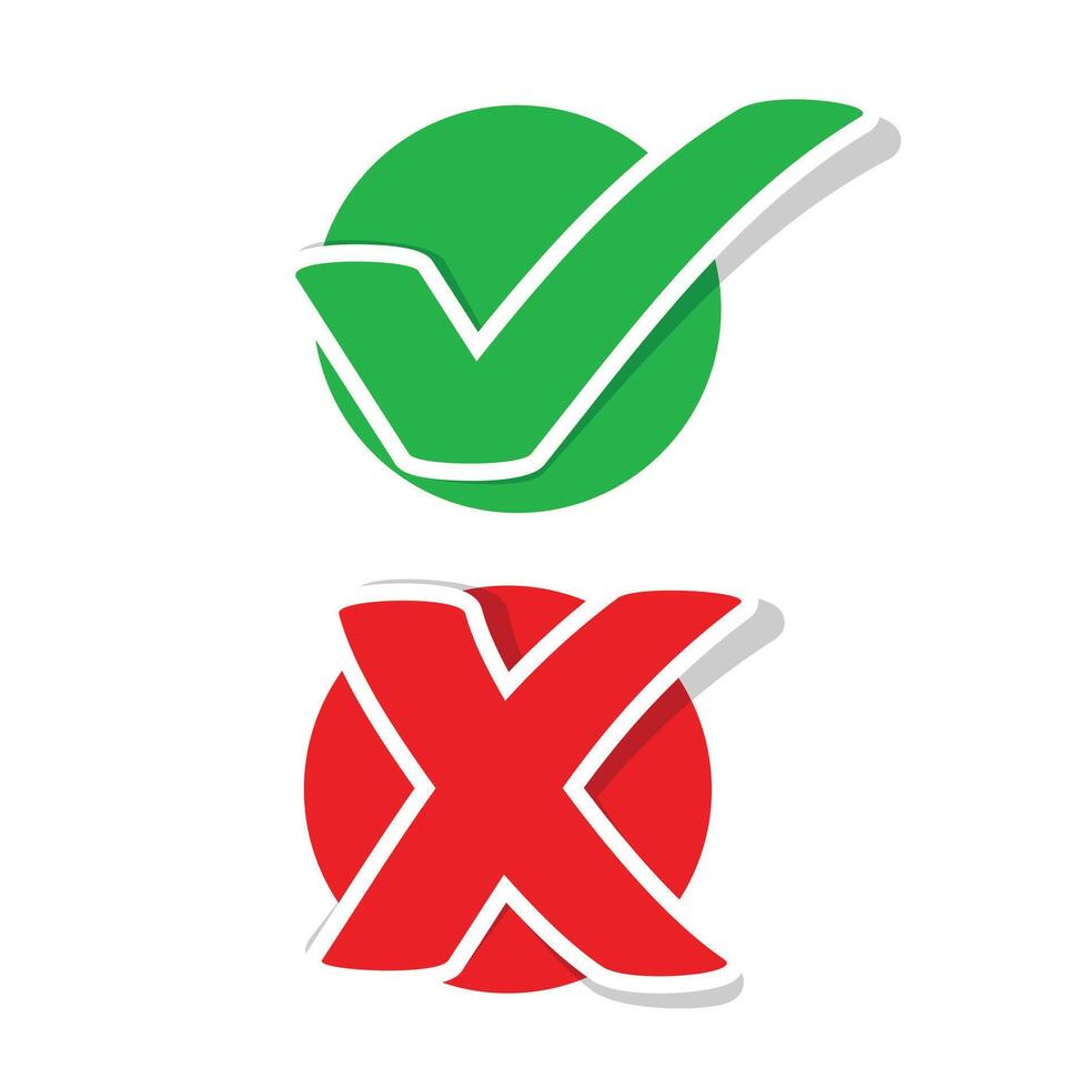 flat check mark and cross stickers vector