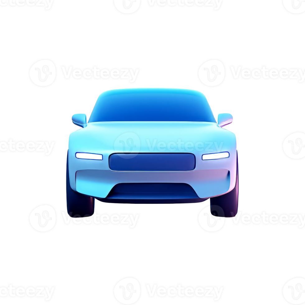 AI generated Futuristic blue car, front view, with glossy finish on a transparent PNG background, ideal for digital design and compositions.