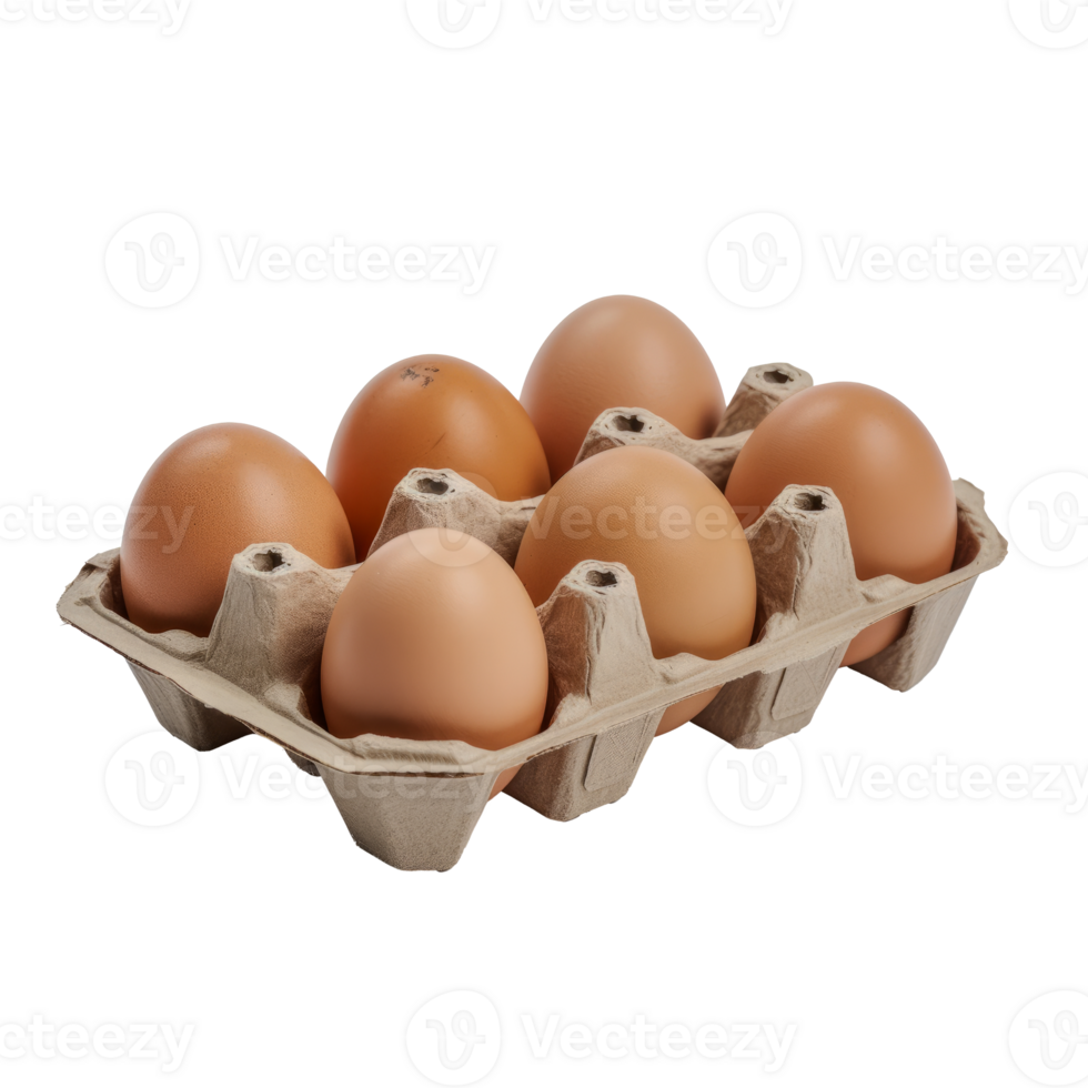 AI generated Brown eggs in a carton, PNG, transparent background, ideal for food bloggers and recipe illustrations. png