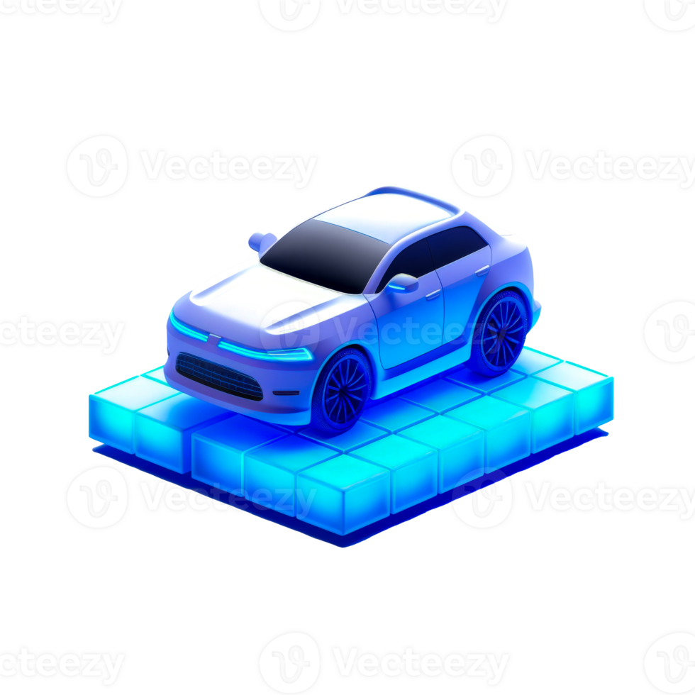 AI generated Isometric blue car on digital grid, futuristic design, PNG with transparent background. Perfect for tech and auto concepts.