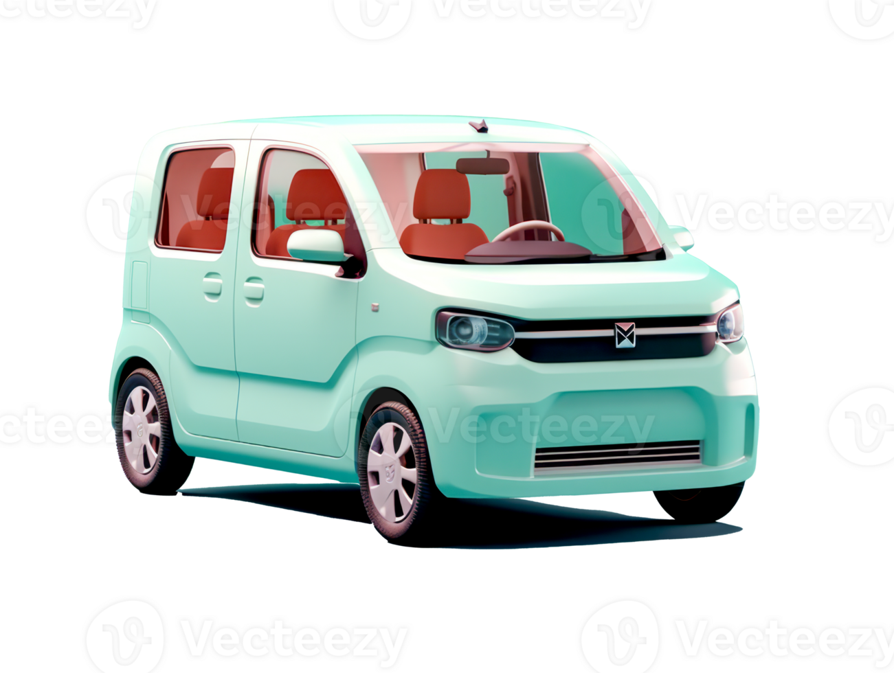 AI generated 3D rendered turquoise mini van with transparent background, PNG format, ideal for digital compositions and advertising.