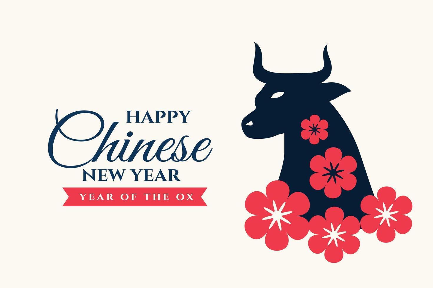 contento chino nuevo año de el buey floral saludo vector