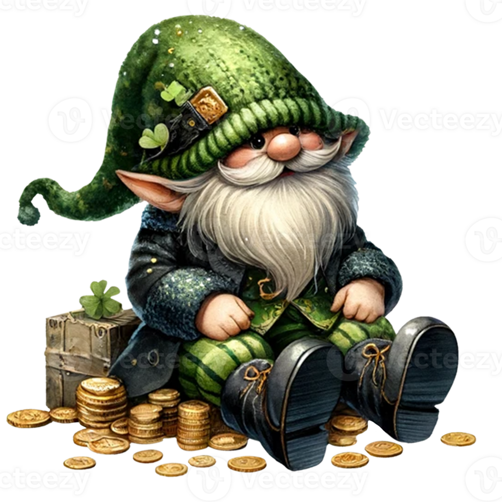 AI generated St. Patrick's Day Gnome Watercolor Clipart, Gnome irish, png