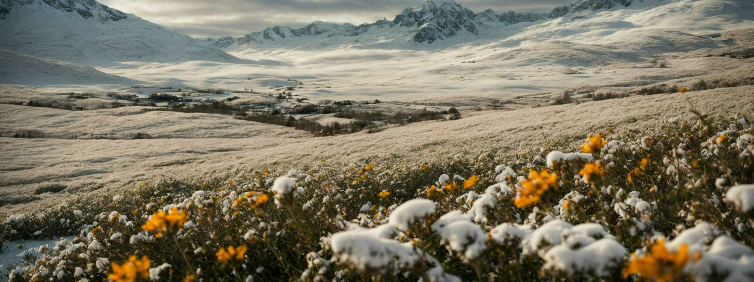 AI generated Winter Flowers Photos with powerful presence of the blooms, showcasing the resilience and elegance of nature in winter's embrace.