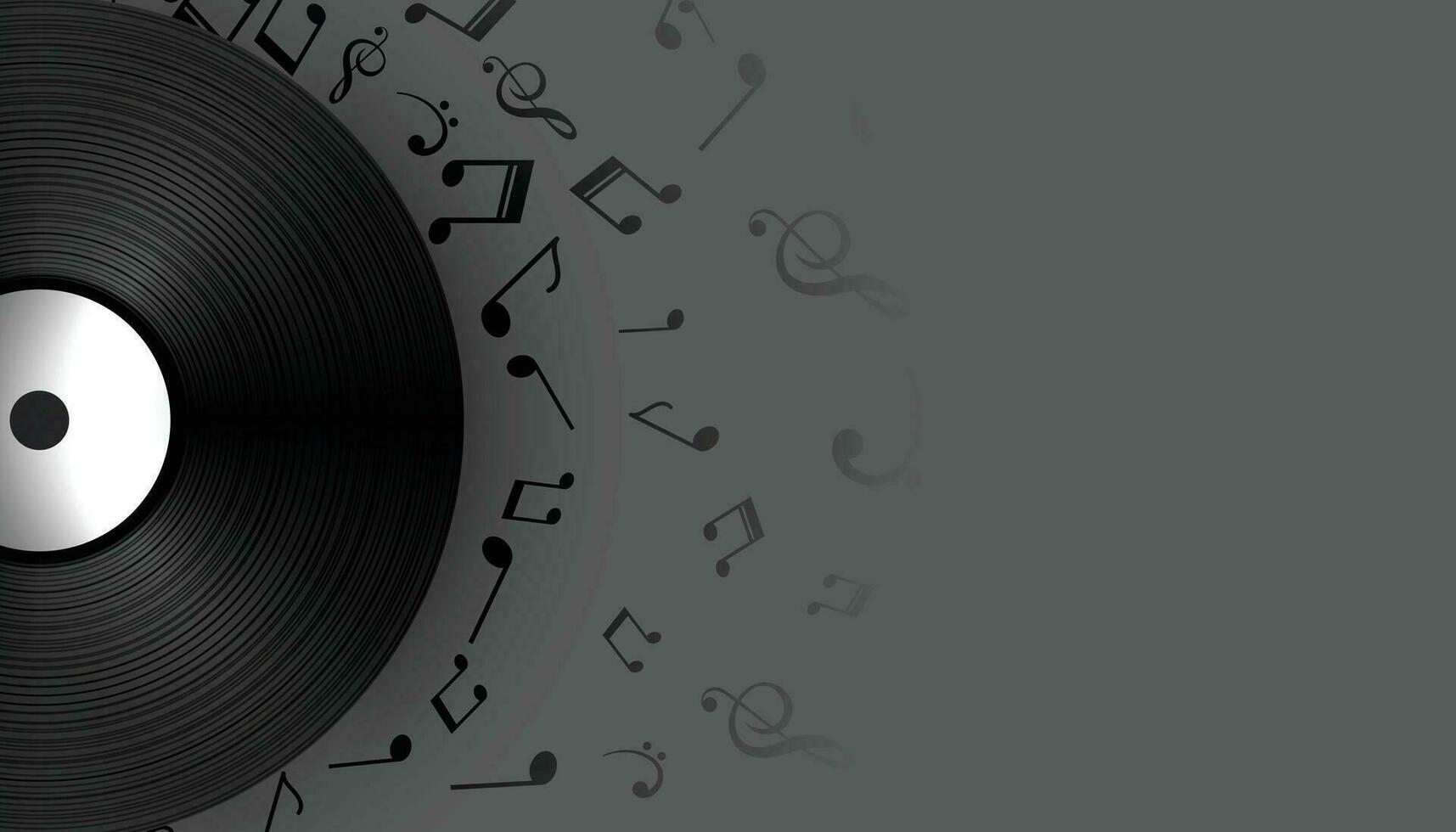 music vinyl record label with sound notes vector