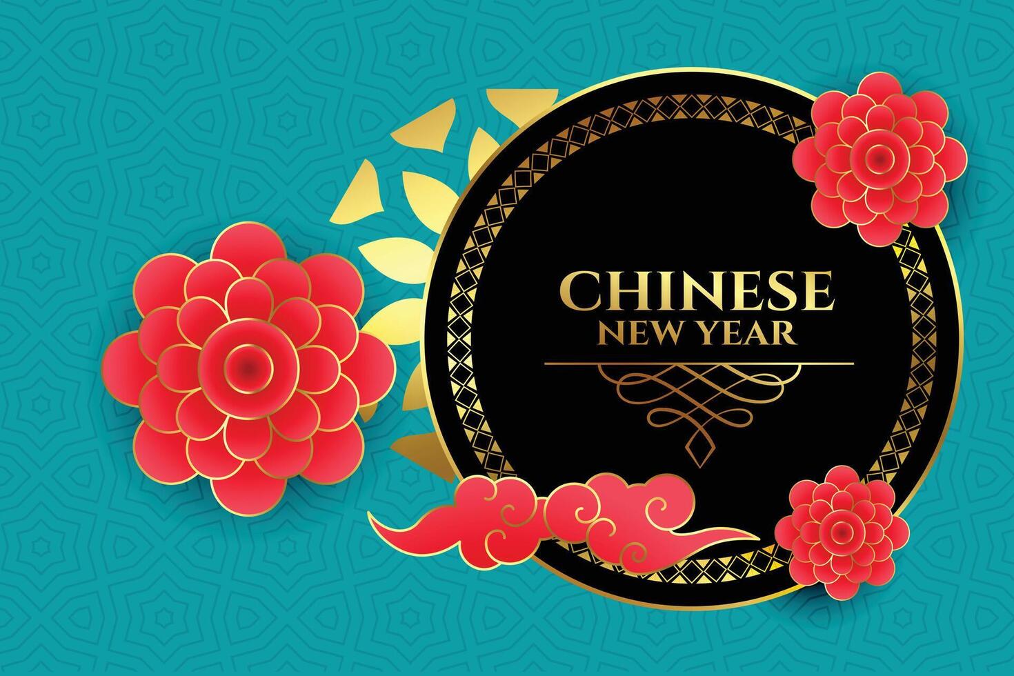 Happy chinese new year greeting with flower and cloud vector
