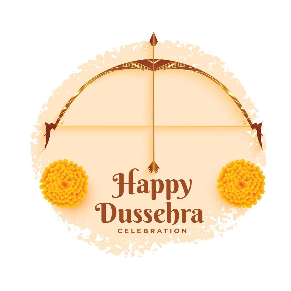 happy dussehra festival card with flowers and bow arrow vector