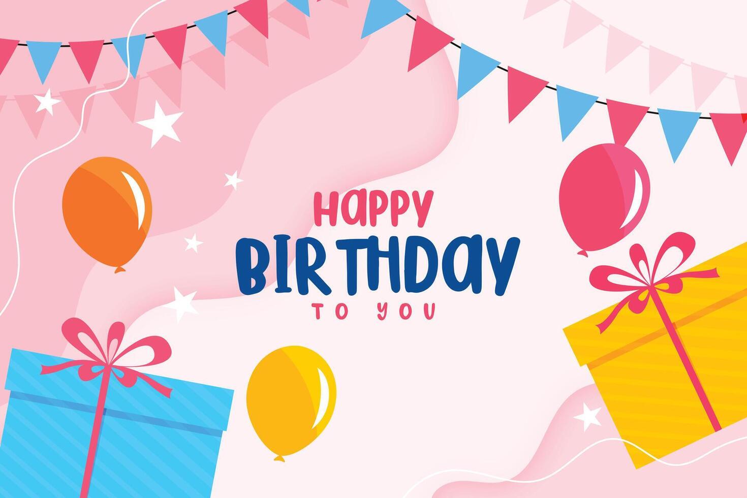 happy birthday flat card with balloons and gift boxes vector