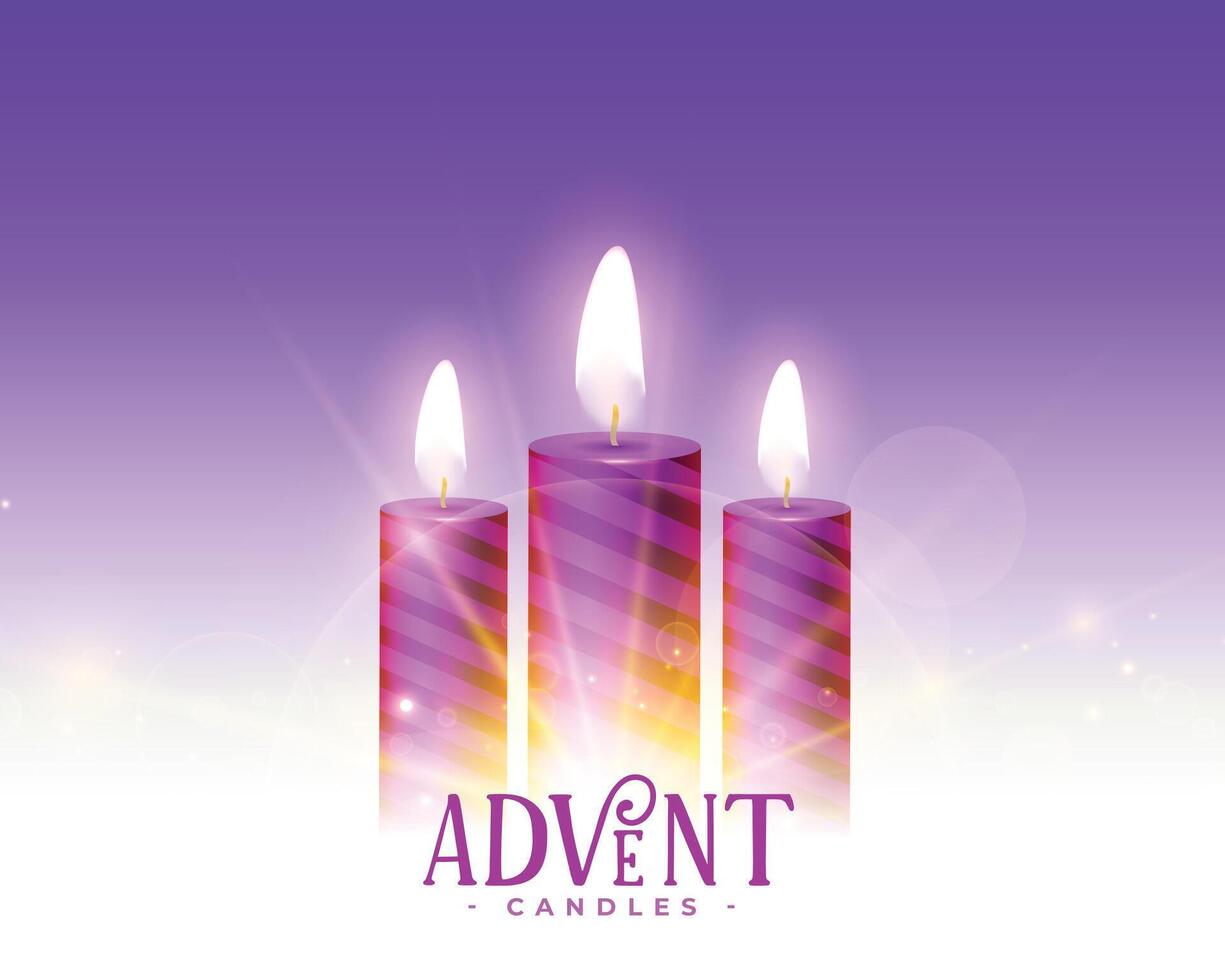 three advent purple light candles background vector