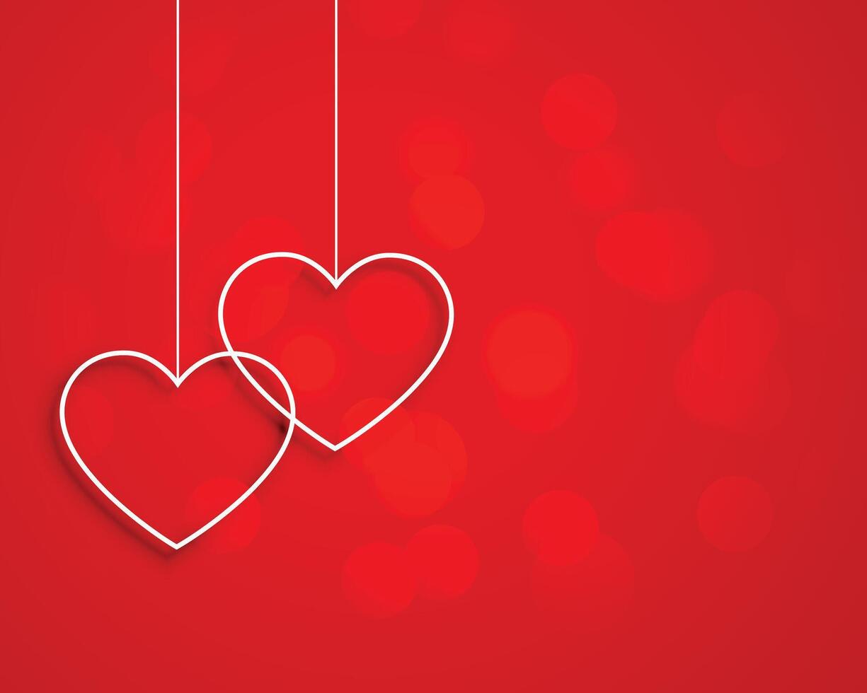 minimal style hanging hearts on red background vector