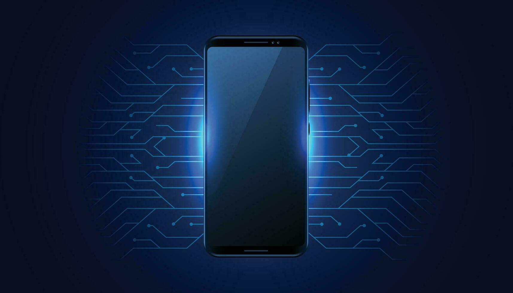 futuristic mobile technology with circuit lines background vector