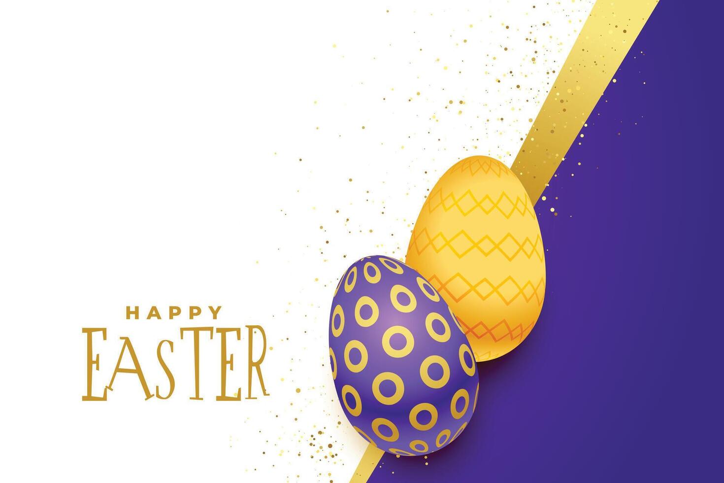 beautiful happy easter background with golden and purple eggs vector