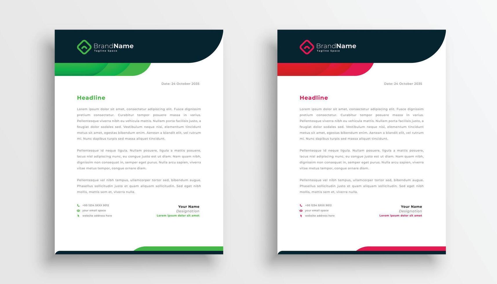 elegant business letterhead template in green and red colors vector