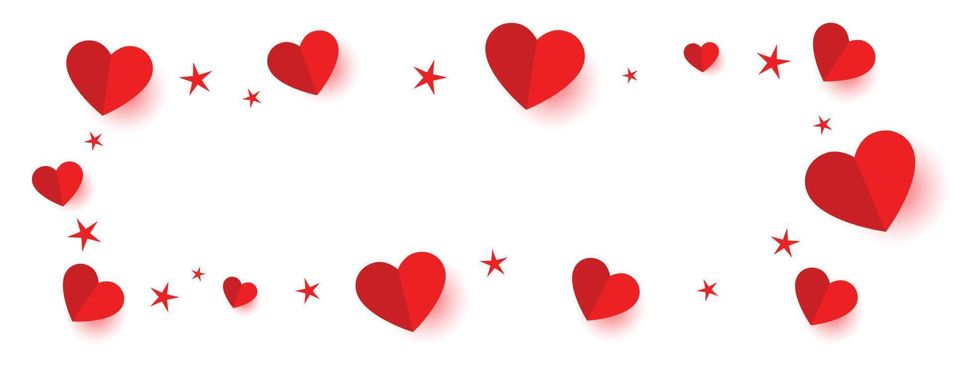 red hearts and stars frame banner with text space vector